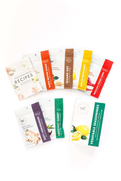Veggie Lover's Cooking Spice Kit with 6 global spice flavors and recipe book for healthy vegetable cooking.