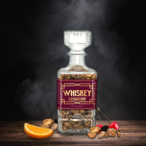 Flavorful Old-Fashioned Nuts in a Whiskey Decanter 