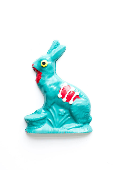 Chocolate Zombie Bunny with a turquoise rabbit. The image has a white clear background. 