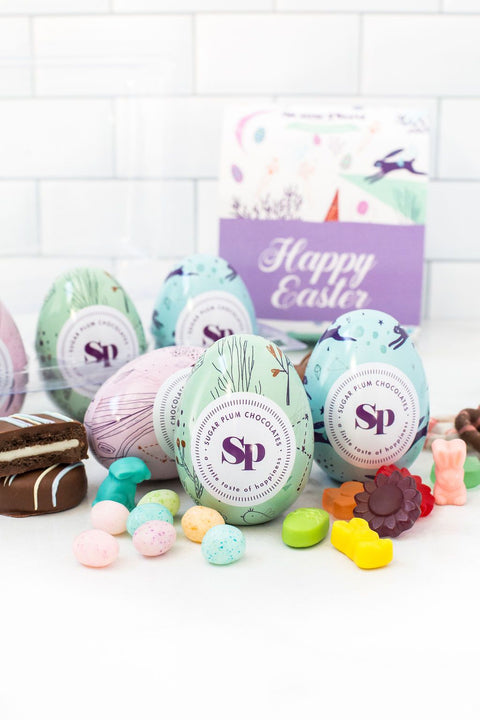 Colorful Sugar Plum Gourmet Easter Egg Hunt with Small Edible Eggs and Flowers