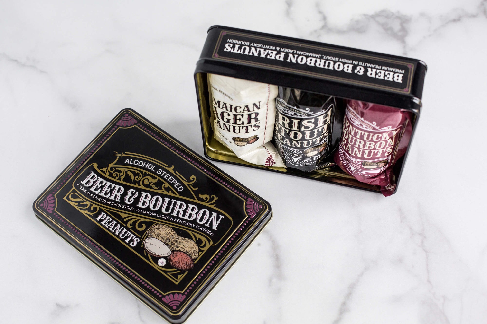 Beer and Bourbon Liquor Nut Tin photo