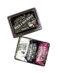 Beer & Bourbon Liquor Peanuts Tin with Jamaican Lager, Irish Stout, and Kentucky Bourbon flavors in a 16 oz gift tin.