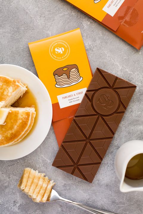 Pancakes & Syrup Chocolate Bar with Real Pancake Slice. 