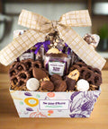Chocolate Matterhorn Gift Basket by Sugar Plum with 25-piece gourmet chocolate-covered snacks, perfect for holidays and special occasions.