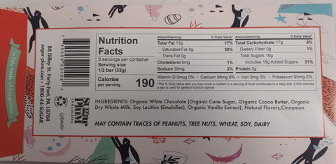Carrot Cake Bar Nutritional Facts and Ingredients Label photo