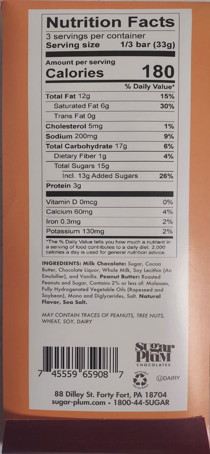 "Nostalgic Chocolate Bar nutrition facts and ingredients label, detailed information on calories, fats, sugars, and allergens."
