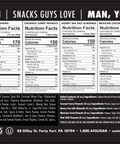 "Manly Nut Box nutrition facts for assorted nut flavors including Tap Room Mix, Salted Cashews, and Coconut Curry Peanuts."