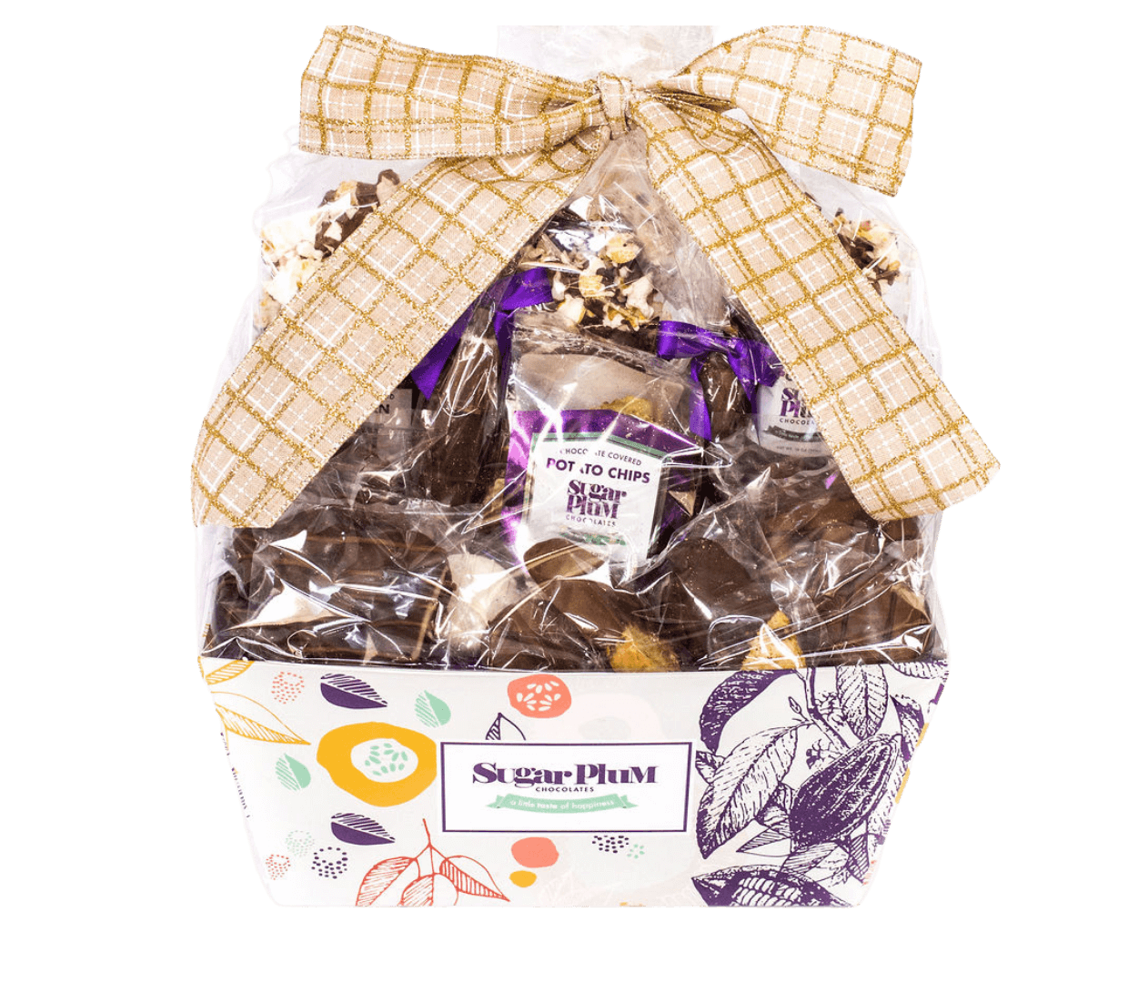 Gourmet Chocolate Gift Basket by Sugar Plum with Milk, Dark, and White Chocolate Treats - Perfect for Holidays and Birthdays